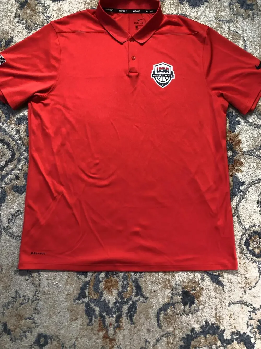 USA Basketball Polo Shirt Mens XL Red Nike Golf Dri-FIT Performance Top